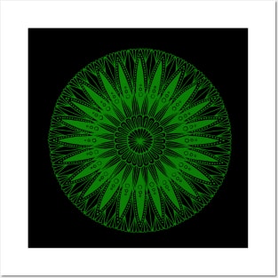 Mandala (green on black) Posters and Art